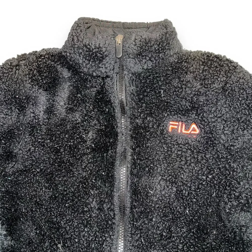Fila Sport Girls Sherpa Fleece Jacket Full Zip Solid Black Pockets XS 7 8